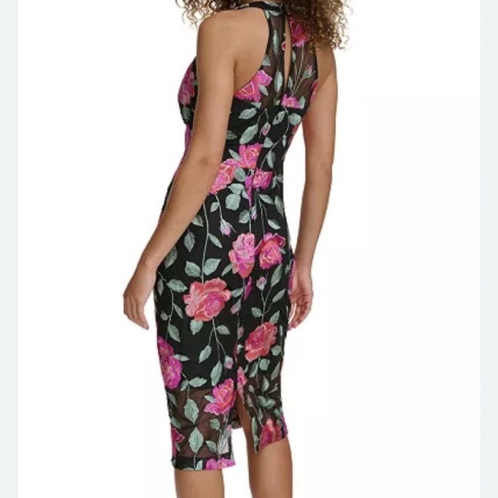 Floral Halter Neck Dress - Black and Pink